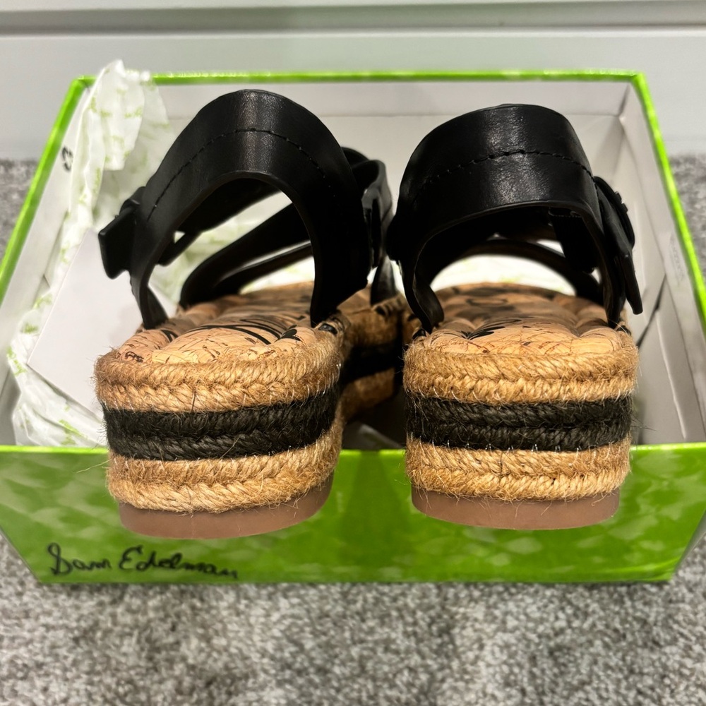 NIB SAM EDELMAN Aisling Black Leather Espadrille Platform Sandals Sz6 - Picture 8 of 11